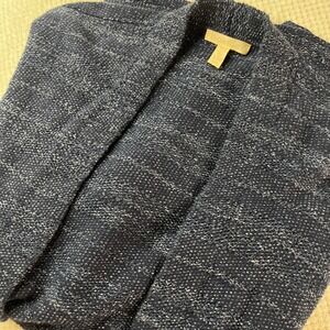 EILEEN FISHER Blue Speckled Knit Open Front Cardigan Sweater L G